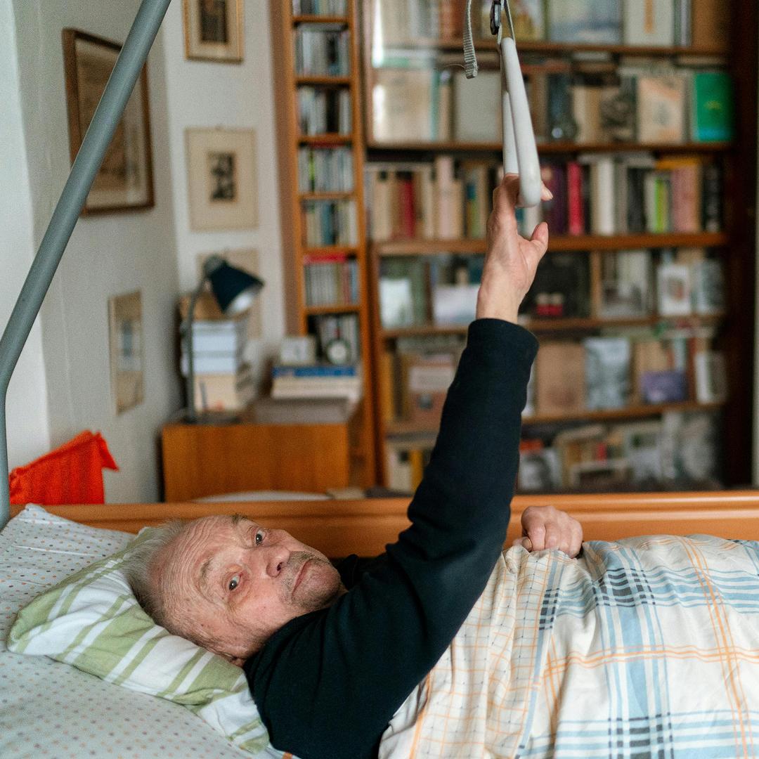 person using a lift in a nursing home