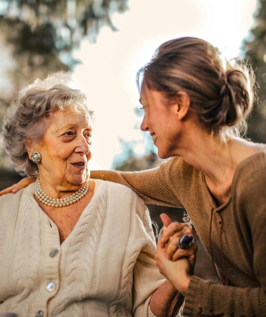 elderly mother with daughter