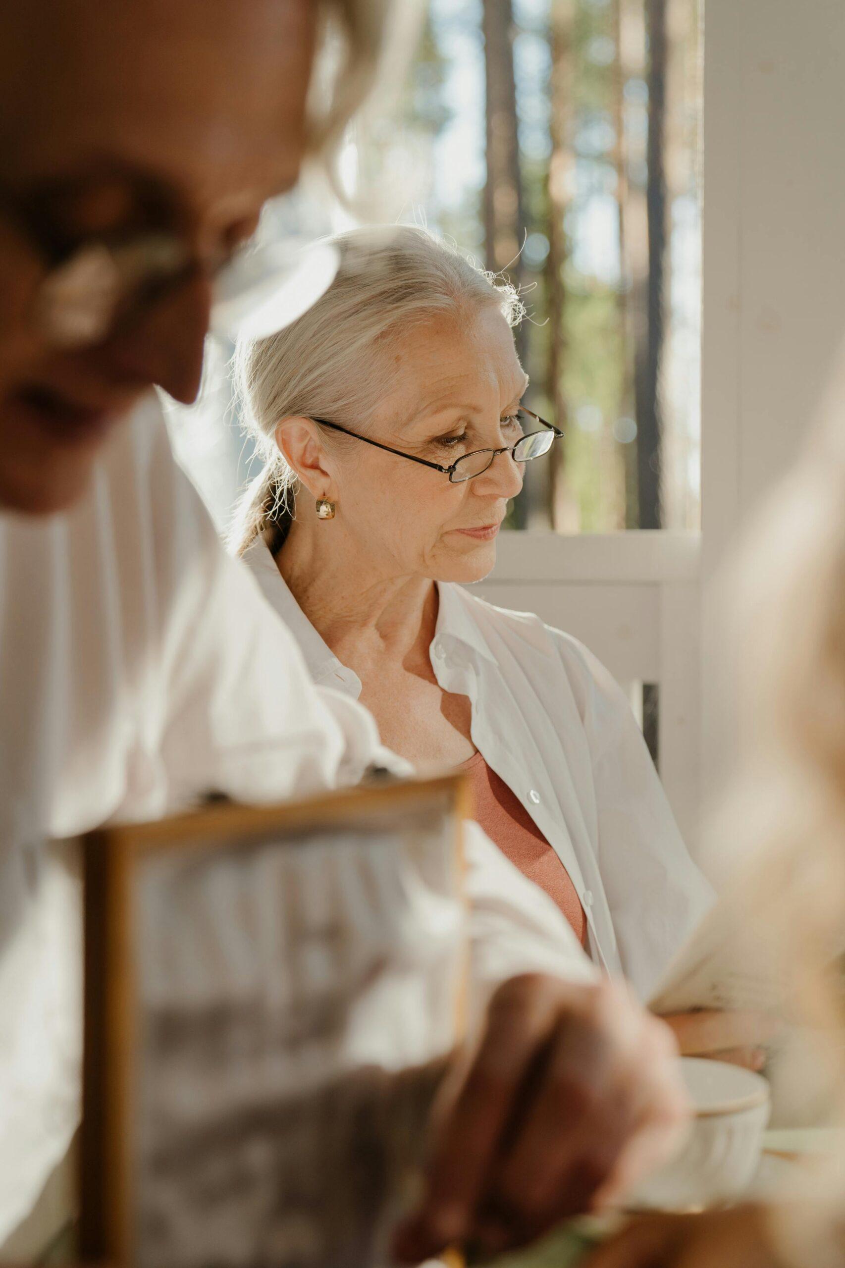 senior woman wearing glasses