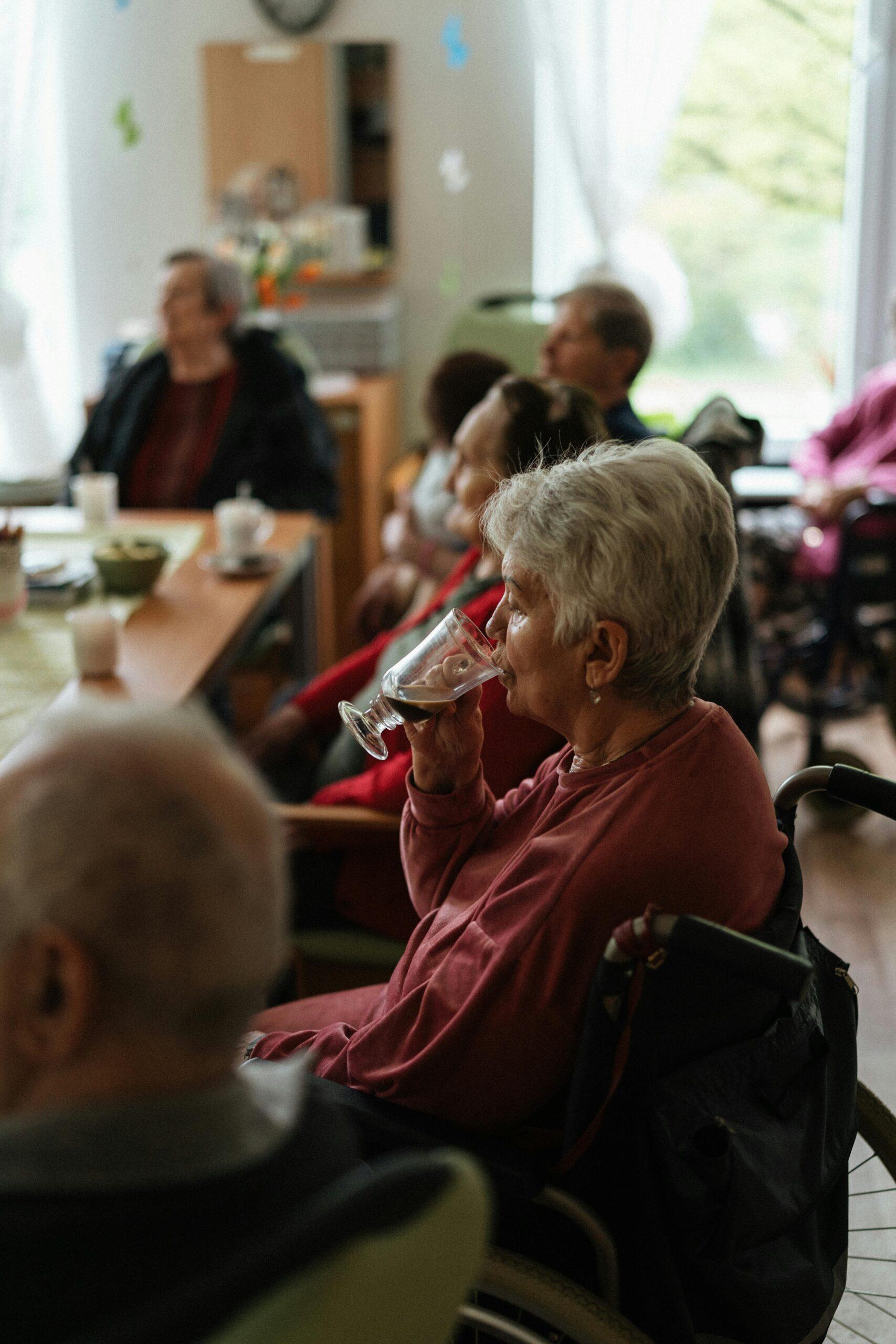 woman drinking tea in the nursing home