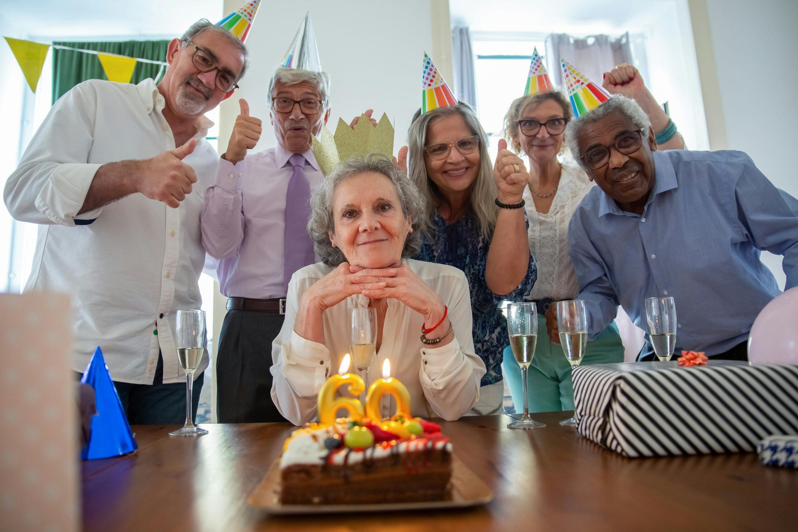 Family members visit grandma at a nursing home to celebrate her birthday