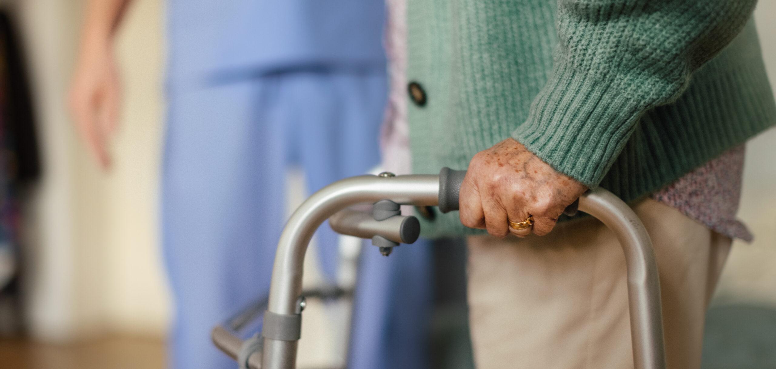 Close up of senior woman with walker